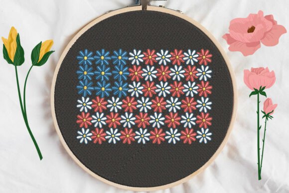 Floral USA Flag Embroidery